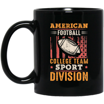 American Football Gift, College Team Sport Dividion, Football Team Black Mug