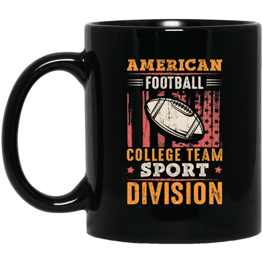 American Football Gift, College Team Sport Dividion, Football Team Black Mug