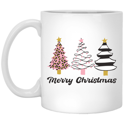 Black And Pink Christmas, Leopard Xmas Tree, Pink Xmas Tree, Merry Christmas, Trendy Christmas White Mug