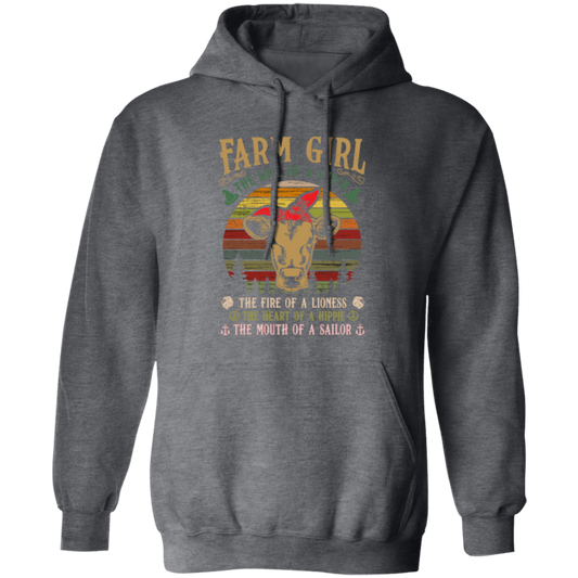 Farm Girl, Cute Cow Retro Gift, The Soul Of A Witch, Vintage Cow Pullover Hoodie