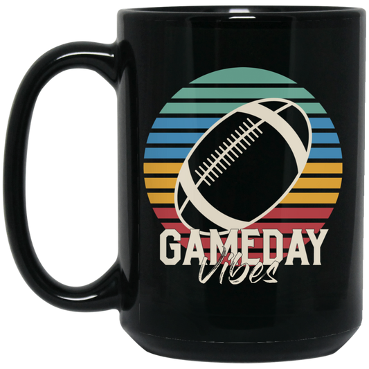 Gameday Vibes, Retro Football, American Football, Love Sport Black Mug