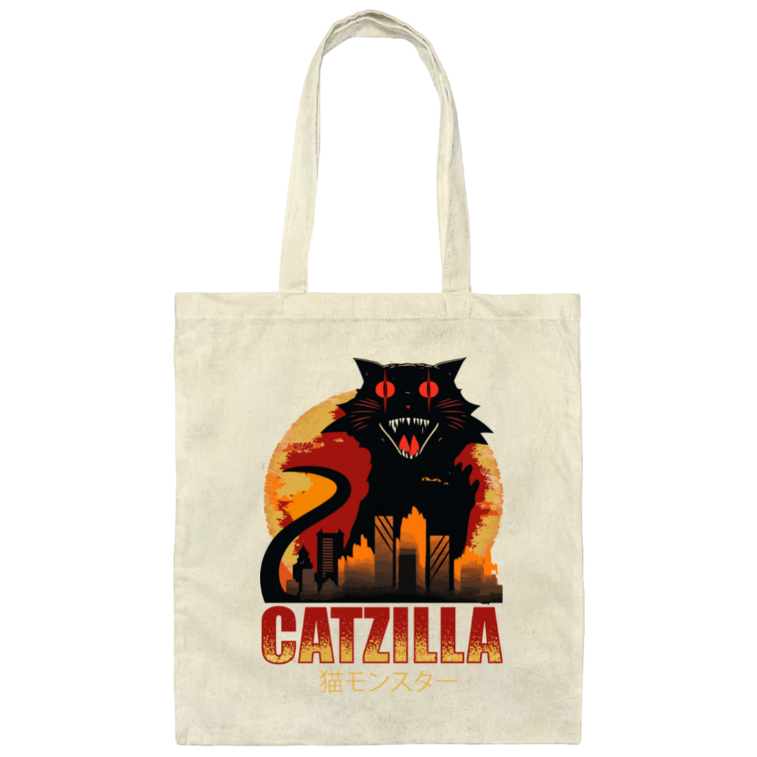 Catzilla In Tokyo City, Horror Cat, Black Cat, Angry Cat Canvas Tote Bag