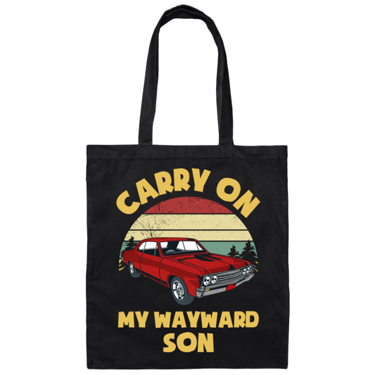 Carry On My Wayward Son, Red Car, Classic Car Canvas Tote Bag