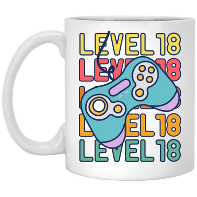 Gamer, Level 18 Up, 18th Birthday, Play Station, Game Player White Mug