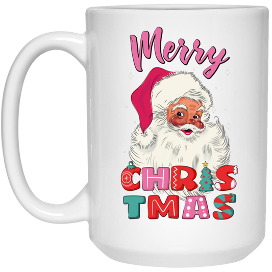 Cute Santa, Pinky Santa, Glance Santa Claus, Santa Face, Merry Christmas, Trendy Christmas White Mug