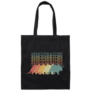 Retro Xenoceratops Silhouettes, Vintage Dinosaurs Canvas Tote Bag