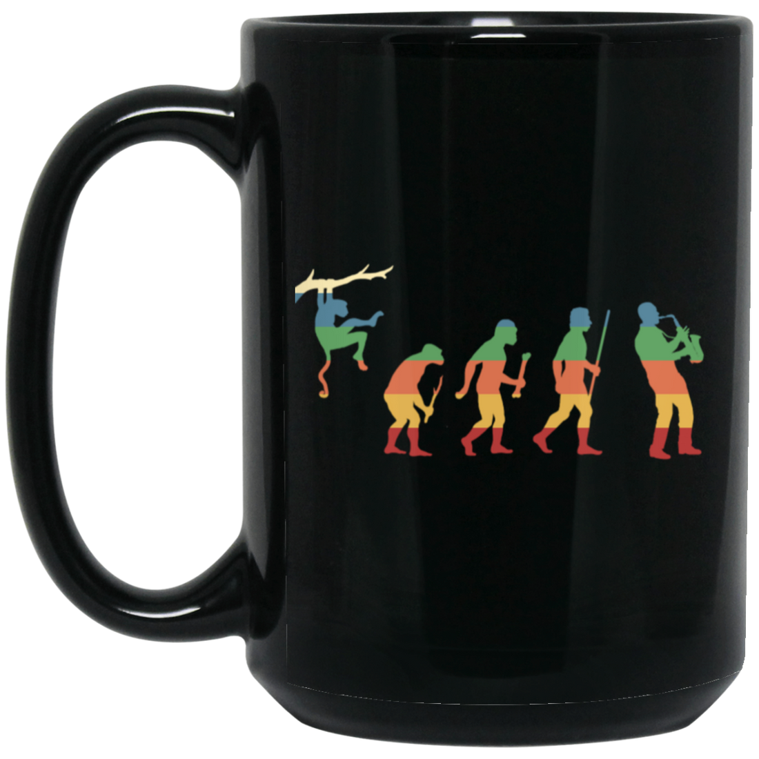 Evolution Saxophone, Music Lover, Jazz Musician, Instrument Vintage Black Mug