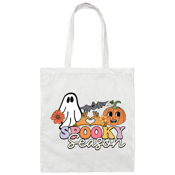 Spooky Season, Groovy Halloween, Boo And Bat Canvas Tote Bag