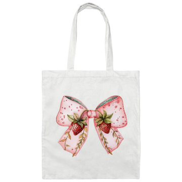 Pink Bow, Strawberry Lover, Strawberries Bow, Xmas Gift Canvas Tote Bag