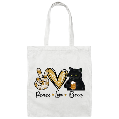 Peace Love Beer Black Cat, Funny Gift Canvas Tote Bag