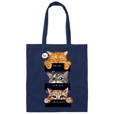 Relax Cat, Curious Cat, Cautions Cat, Three Cats Canvas Tote Bag
