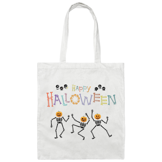 Happy Halloween, Skeleton Dancing, Trendy Halloween Canvas Tote Bag