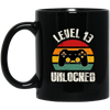 Level 13 Unlocked, Retro Birthday, 13rd Birthday, Gamer Birthday Black Mug