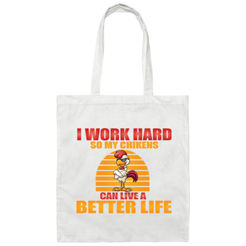 Funny Rooster And Work Hard Chickens Gift Canvas Tote Bag