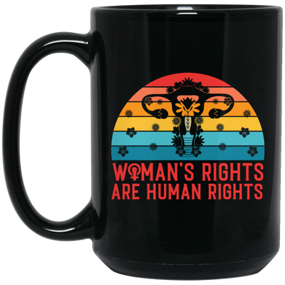 Woman's Rights Are Human Rights, Retro Woman Holiday Black Mug
