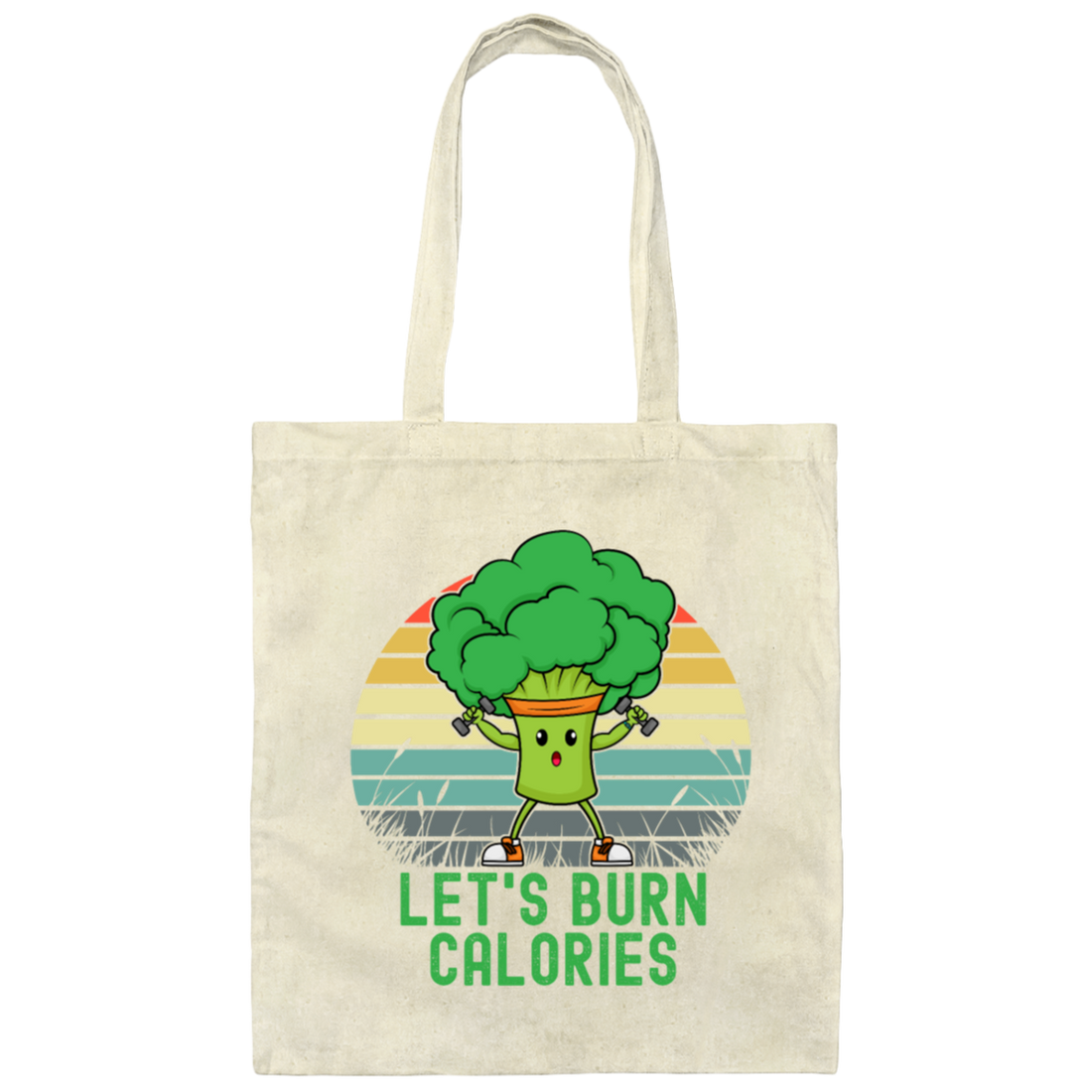 Retro Healthy Lets Burn Calories Do Excercise Broccoli Canvas Tote Bag