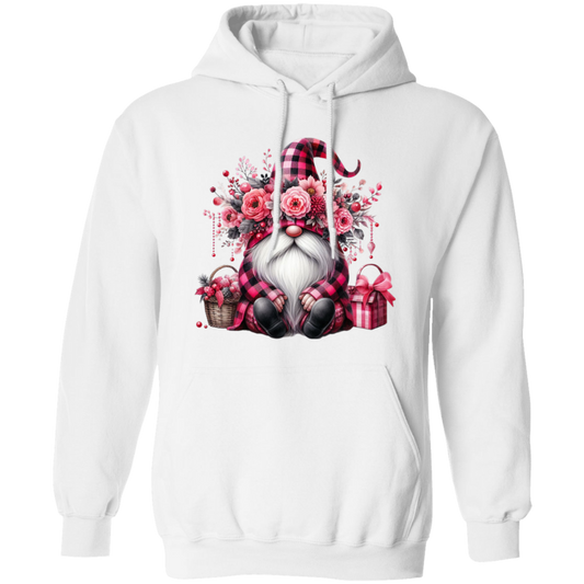 Pink Gnome, Cute Christmas, Cute Gnome, Pink Plaid Christmas Pullover Hoodie