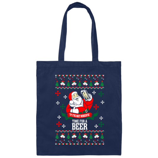 It's the Most Wonderful Time For A Beer Ugly Christmas Canvas Tote Bag