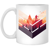 Super Cool, Colorful Hiker, Recognized A Mountain, Colorful Forest And Some Geometric White Mug