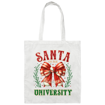 Santa University, Est 1836, Christmas Bow, Merry Christmas Canvas Tote Bag