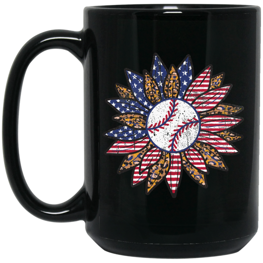 American Baseball, Sunflower Baseball, Leopard Sunflower-4 Black Mug