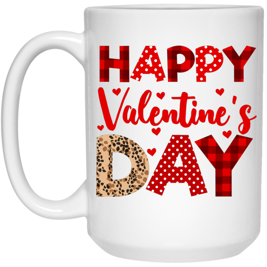 Happy Valentine's Day, Cute Valentine, Leopard Pattern, Valentine's Day, Trendy Valentine White Mug