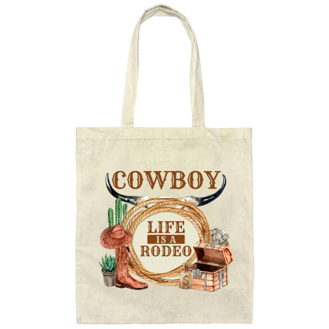 Cowboy Design, Retro Life Is A Rodeo, Love Cowboy Life Canvas Tote Bag