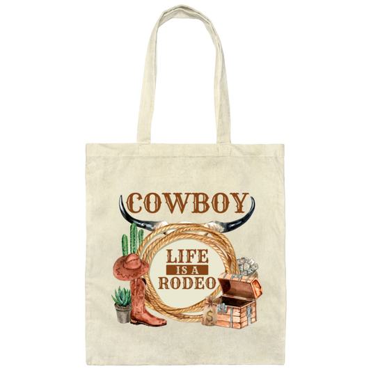 Cowboy Design, Retro Life Is A Rodeo, Love Cowboy Life Canvas Tote Bag