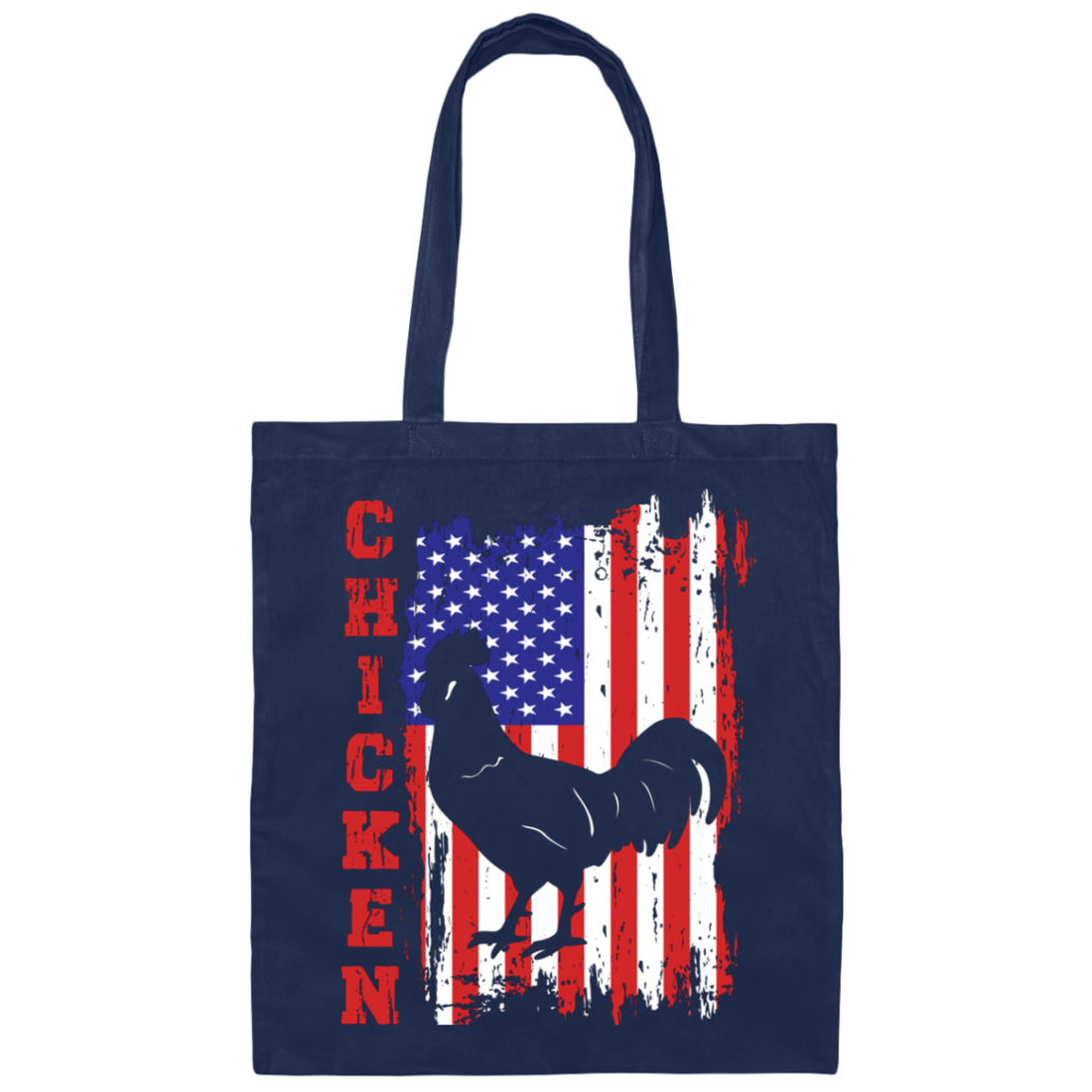 Chicken Silhouette, American Chicken, American Flag Canvas Tote Bag