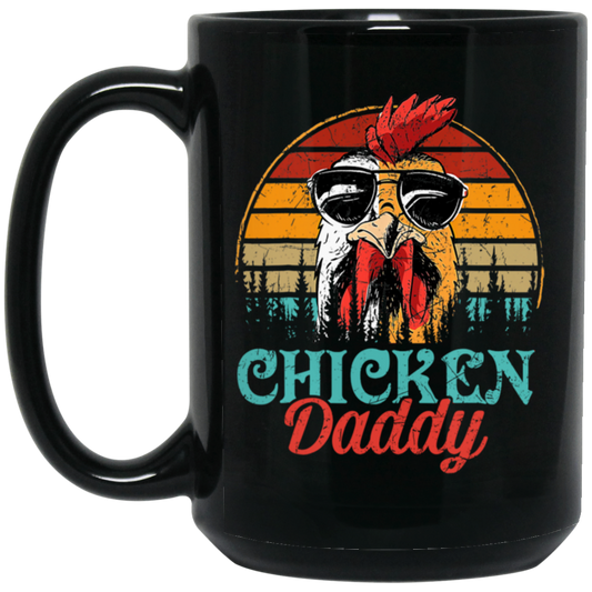 Chicken Daddy Gift, Love Retro Chicken, Father's Day Gift Black Mug