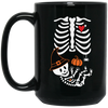 Skeleton Play Pumpkin, Happy Halloween, Lungs Bones, Skeleton Wear Witch Hat Black Mug