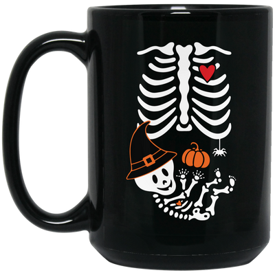 Skeleton Play Pumpkin, Happy Halloween, Lungs Bones, Skeleton Wear Witch Hat Black Mug