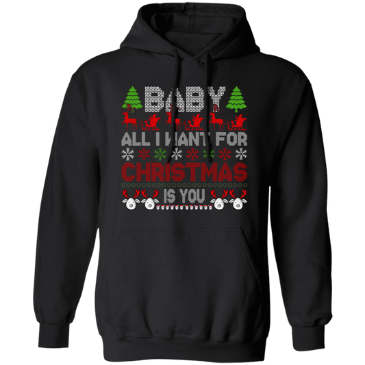 Baby, All I Want For Christmas Is You, Retro Xmas, Love Christmas, Merry Christmas, Trendy Christmas Pullover Hoodie