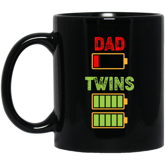 Dad Of Twins, Father's Day Gift, Dad Out Of Battery Black Mug