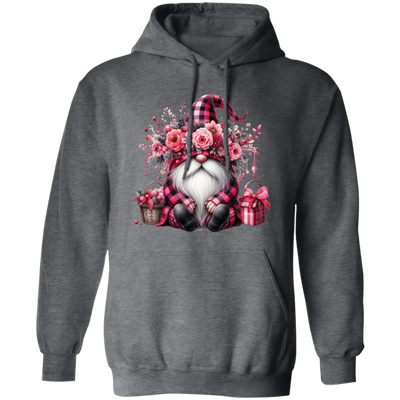 Pink Gnome, Cute Christmas, Cute Gnome, Pink Plaid Christmas Pullover Hoodie