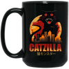 Catzilla In Tokyo City, Horror Cat, Black Cat, Angry Cat Black Mug