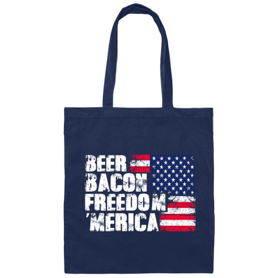 Beer Gift, Bacon Lover, Freedom Gift, American Flag, Love Bacon Gift Canvas Tote Bag