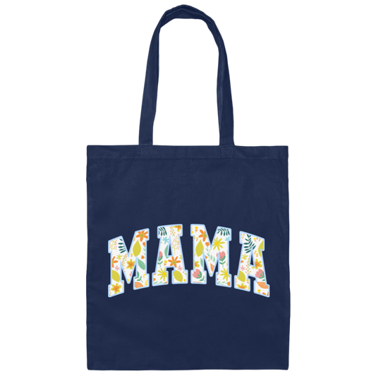 Mama Gift, Floral Mama, Mama Varsity, Mama Design, Mother's Day-blue Canvas Tote Bag