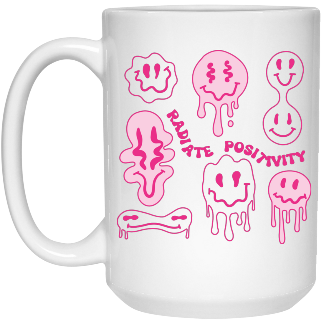Radiate Positivity, Groovy Smile Face, Radiate Positivity Energy White Mug
