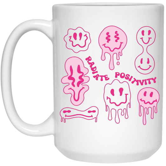 Radiate Positivity, Groovy Smile Face, Radiate Positivity Energy White Mug