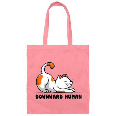 Downward Human, Cute Meow, Yoga Cats Canvas Tote Bag