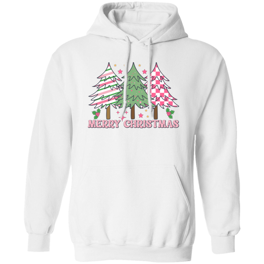 Pink Christmas, Christmas Tree, Pink Plaid Xmas Tree Christmas Pullover Hoodie