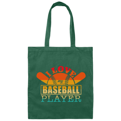 Love My Baseball Player, I Love Baseball, Vintage Baseball Canvas Tote Bag
