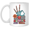 Horror And Chill, Skeleton Hand, Okay Sign, Groovy Skeleton White Mug