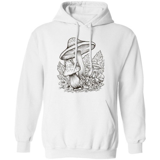 Aesthetic Mushroom, Cottagecore Design, Mushroom Lineart black Pullover Hoodie