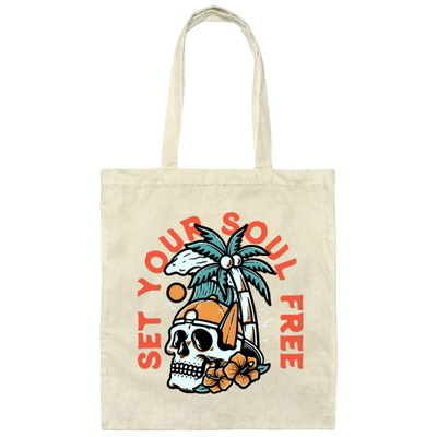Set Your Soul Free, Cool Skull, Palm Tree On The Beach Canvas Tote Bag