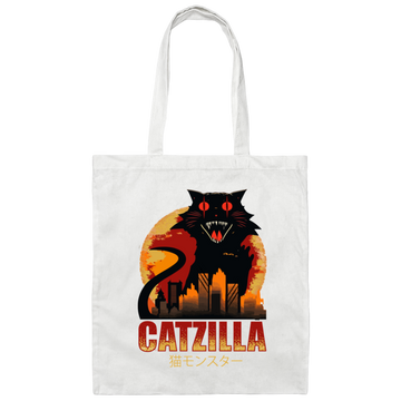 Catzilla In Tokyo City, Horror Cat, Black Cat, Angry Cat Canvas Tote Bag