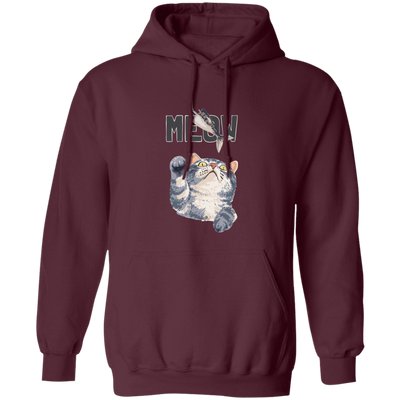 Cute Meow, Cute Stupid Cat, Cat Catch Fishing Rod Pullover Hoodie