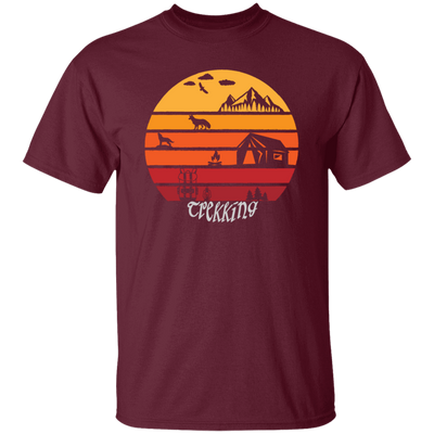 Trekking Camping Hiking Vintage And Retro Camping Outdoor With A Tent And Animals Unisex T-Shirt