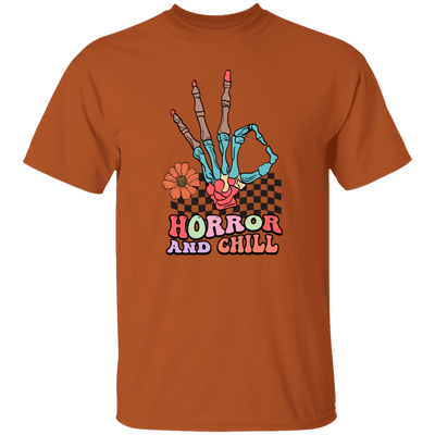 Horror And Chill, Skeleton Hand, Okay Sign, Groovy Skeleton Unisex T-Shirt